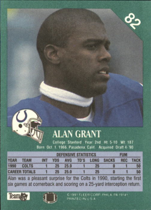 1991 Fleer #82 Alan Grant back image