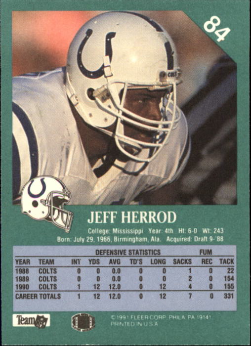 1991 Fleer #84 Jeff Herrod back image