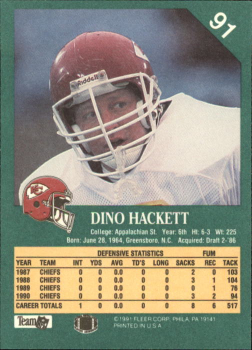 1991 Fleer #91 Dino Hackett back image