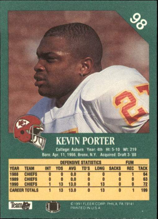 1991 Fleer #98 Kevin Porter back image
