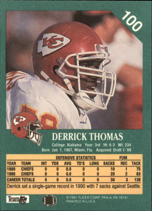 1991 Fleer #100 Derrick Thomas back image