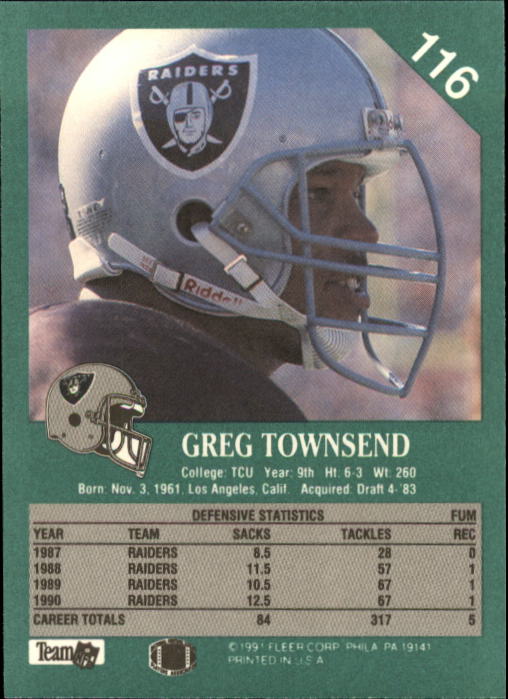 1991 Fleer #116 Greg Townsend back image