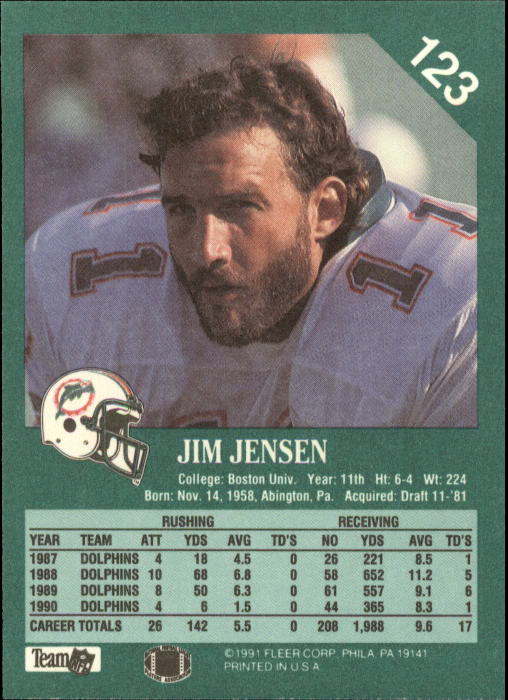 1991 Fleer #123 Jim C. Jensen back image