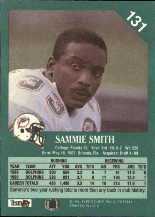 1991 Fleer #131 Sammie Smith back image