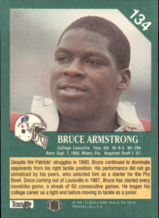 1991 Fleer #134 Bruce Armstrong back image