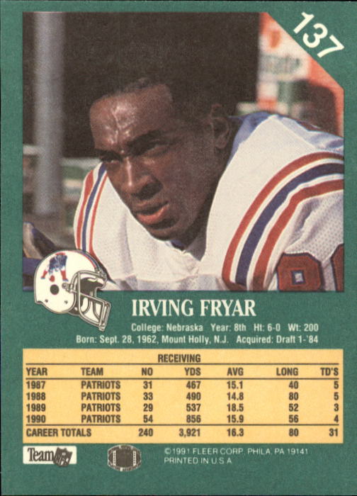 1991 Fleer #137 Irving Fryar back image