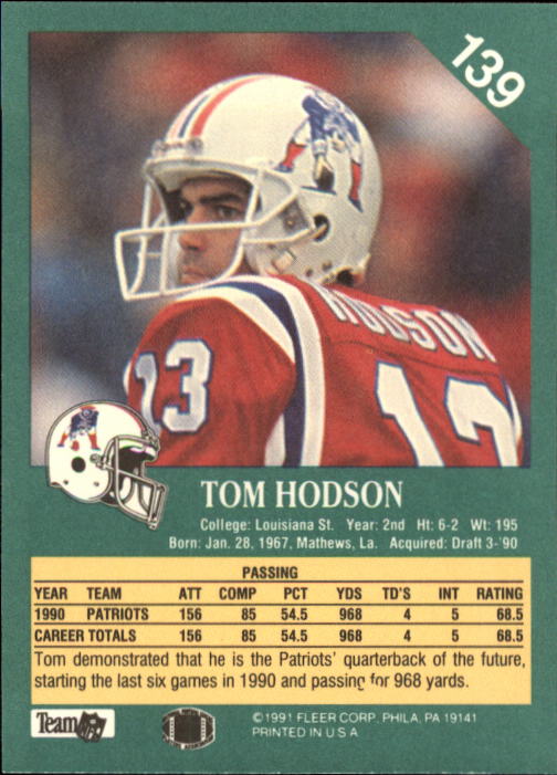 1991 Fleer #139 Tommy Hodson back image