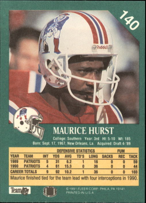 1991 Fleer #140 Maurice Hurst back image