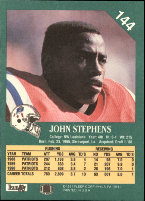 1991 Fleer #144 John Stephens back image