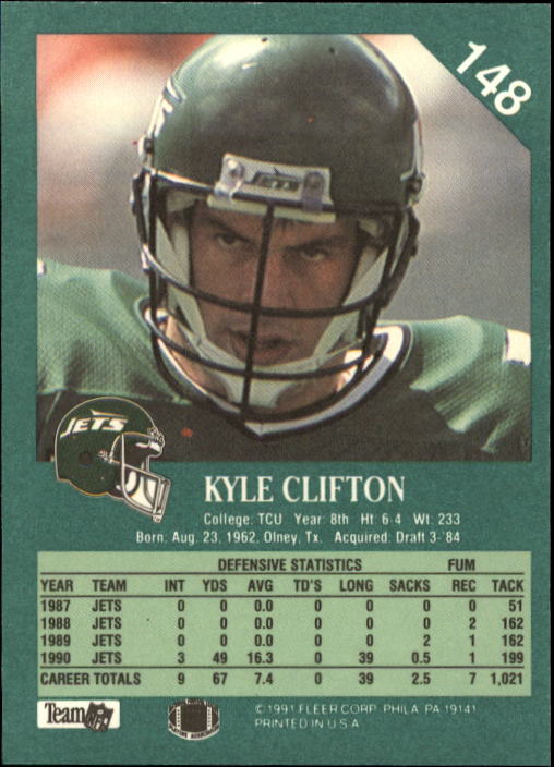 1991 Fleer #148 Kyle Clifton back image