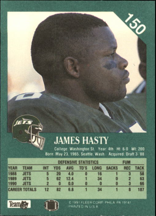 1991 Fleer #150 James Hasty back image