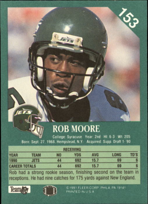 1991 Fleer #153 Rob Moore back image