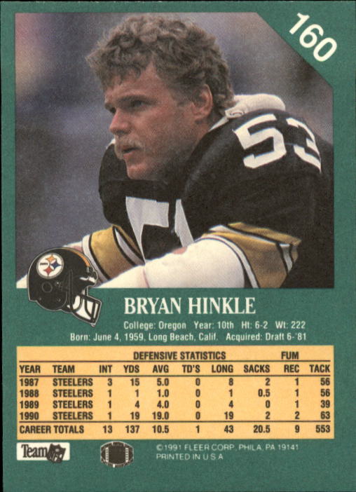 1991 Fleer #160 Bryan Hinkle back image