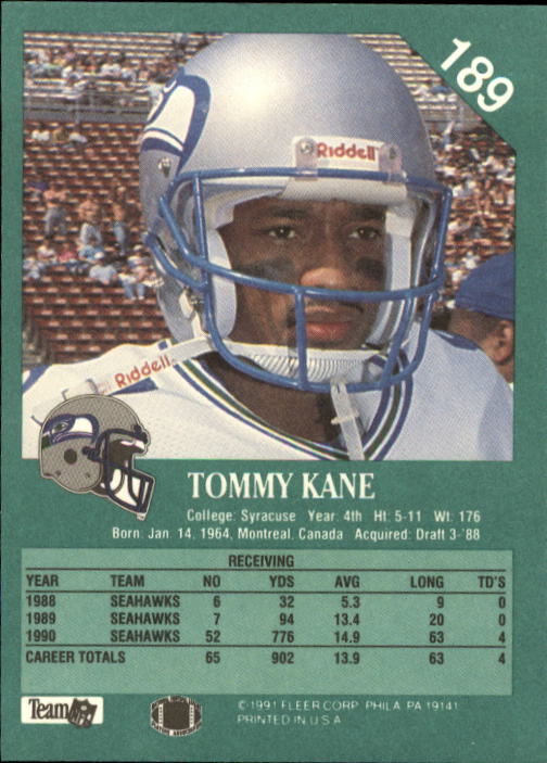 1991 Fleer #189 Tommy Kane back image