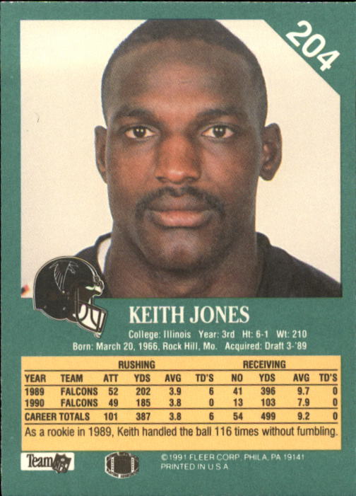 1991 Fleer #204 Keith Jones back image