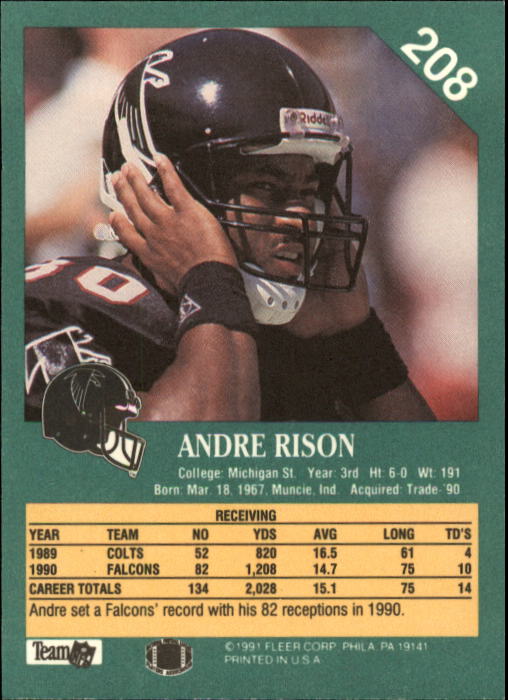 1991 Fleer #208 Andre Rison back image