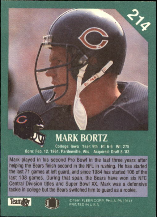 1991 Fleer #214 Mark Bortz back image