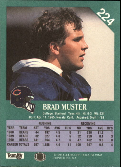 1991 Fleer #224 Brad Muster back image