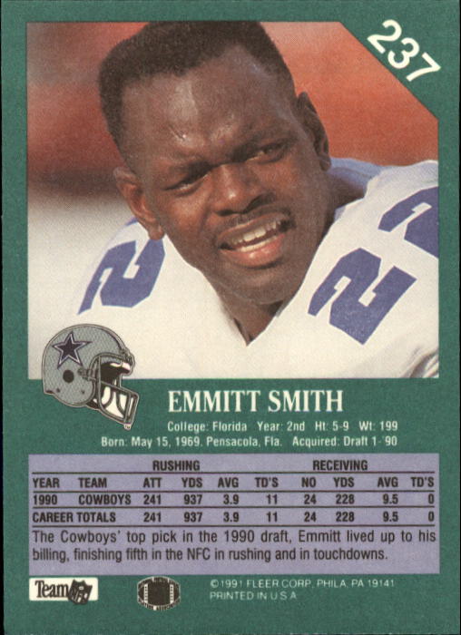 1991 Fleer #237 Emmitt Smith back image