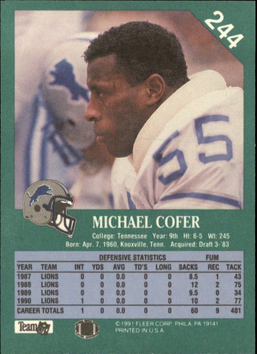 1991 Fleer #244 Mike Cofer back image