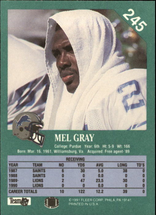 1991 Fleer #245 Mel Gray back image