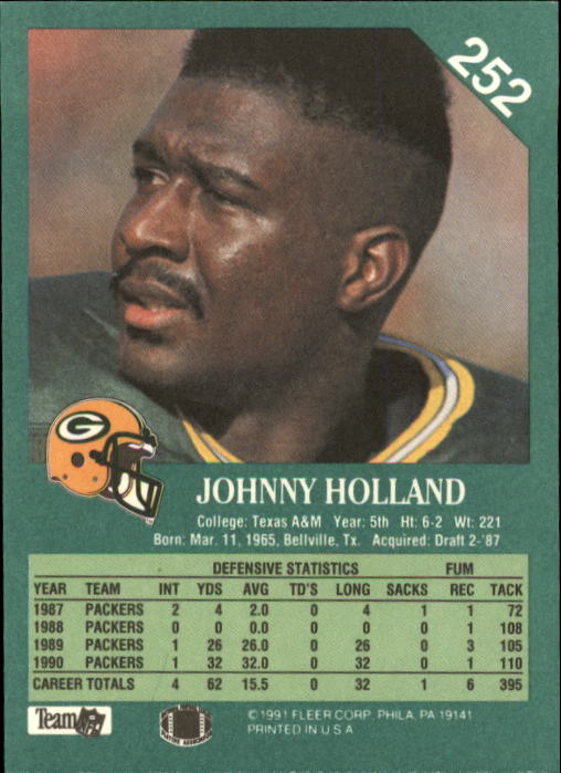 1991 Fleer #252 Johnny Holland back image