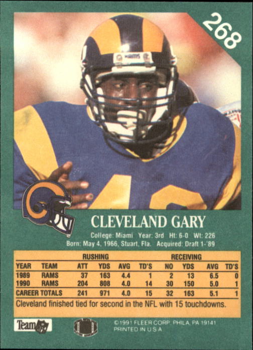 1991 Fleer #268 Cleveland Gary back image