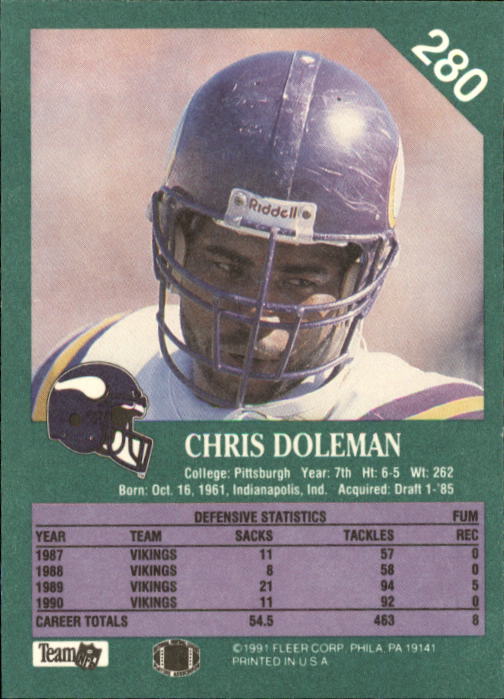 1991 Fleer #280 Chris Doleman back image