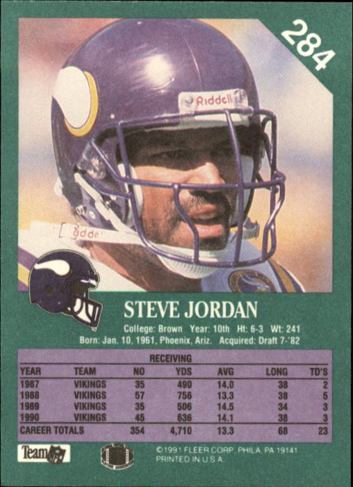 1991 Fleer #284 Steve Jordan back image