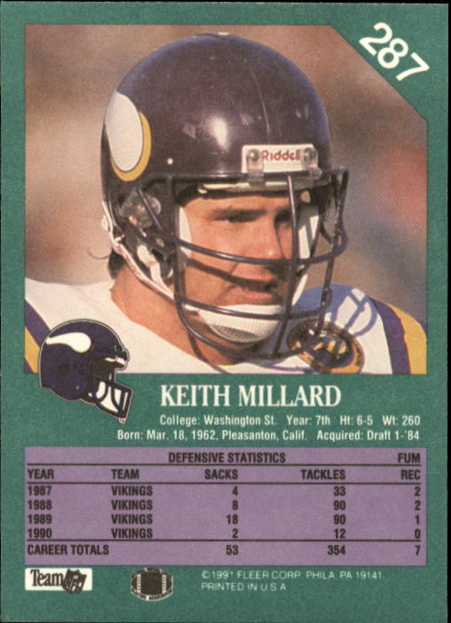 1991 Fleer #287 Keith Millard back image