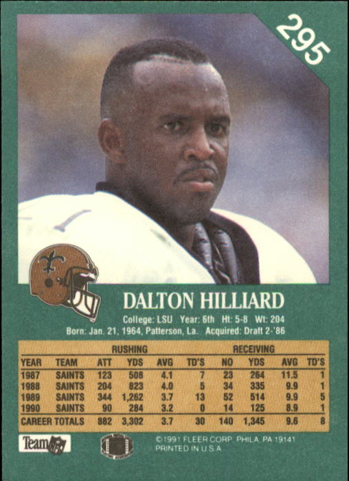 1991 Fleer #295 Dalton Hilliard back image