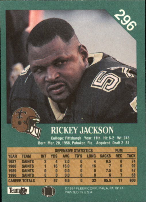 1991 Fleer #296 Rickey Jackson back image