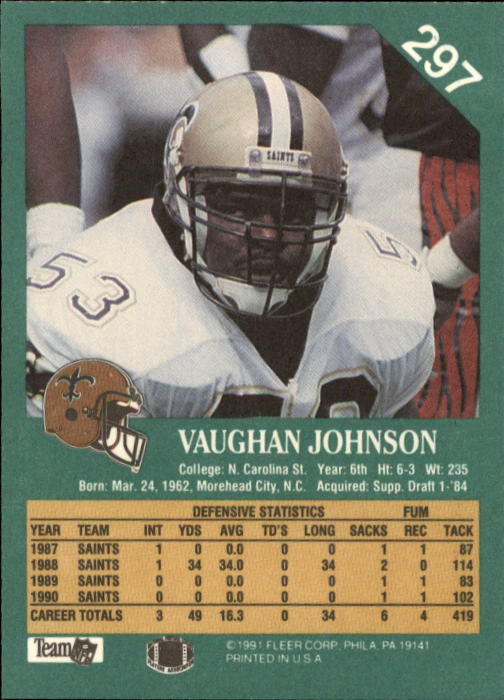 1991 Fleer #297 Vaughan Johnson back image