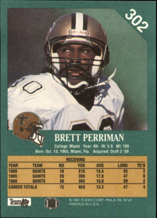 1991 Fleer #302 Brett Perriman back image