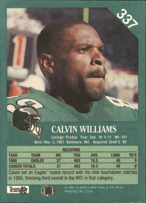 1991 Fleer #337 Calvin Williams back image