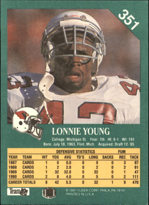 1991 Fleer #351 Lonnie Young back image