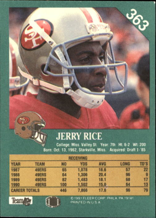 1991 Fleer #363 Jerry Rice back image