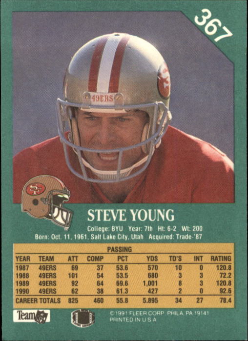 1991 Fleer #367 Steve Young back image