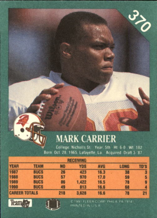 1991 Fleer #370 Mark Carrier WR back image