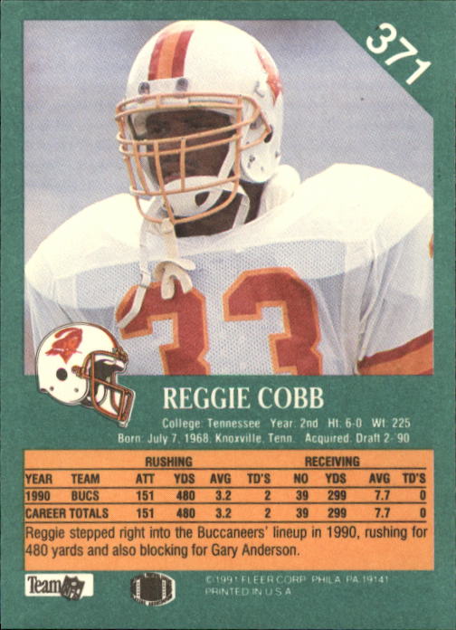 1991 Fleer #371 Reggie Cobb back image