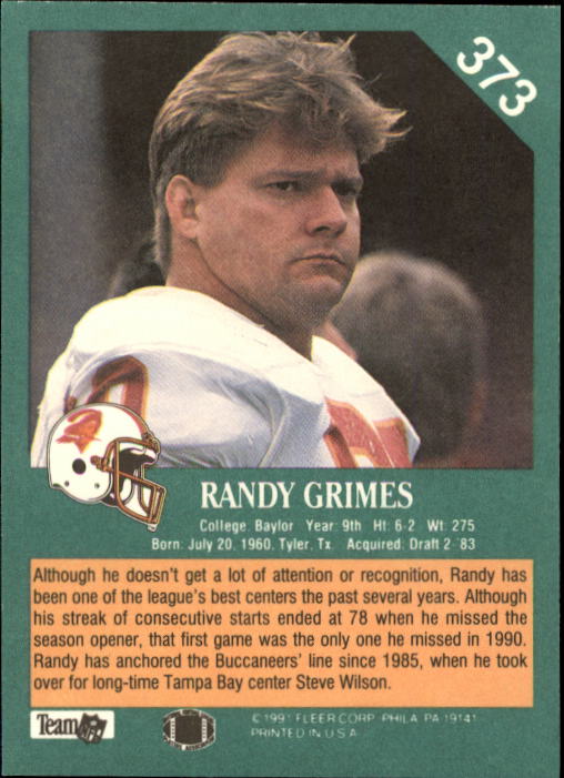 1991 Fleer #373 Randy Grimes back image