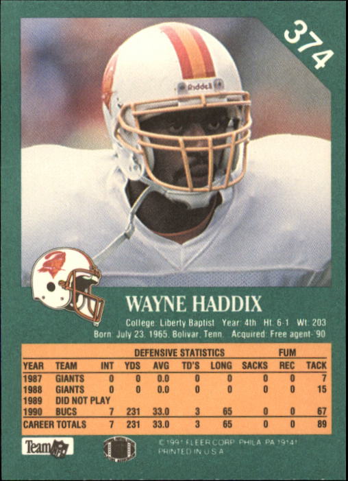 1991 Fleer #374 Wayne Haddix back image