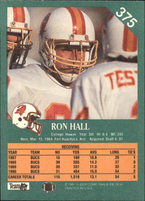 1991 Fleer #375 Ron Hall back image