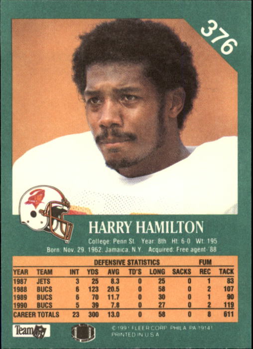 1991 Fleer #376 Harry Hamilton back image