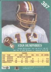 1991 Fleer #387 Stan Humphries back image