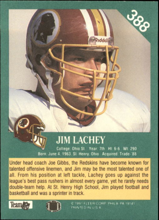 1991 Fleer #388 Jim Lachey back image