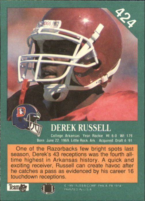 1991 Fleer #424 Derek Russell RC back image
