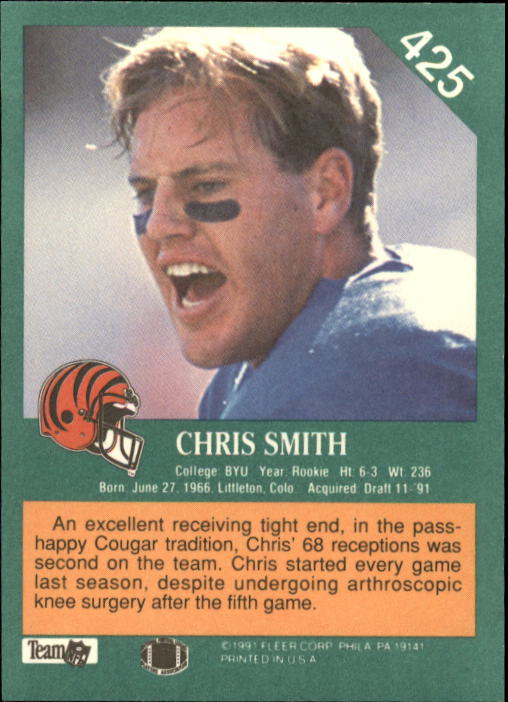1991 Fleer #425 Chris Smith RC back image