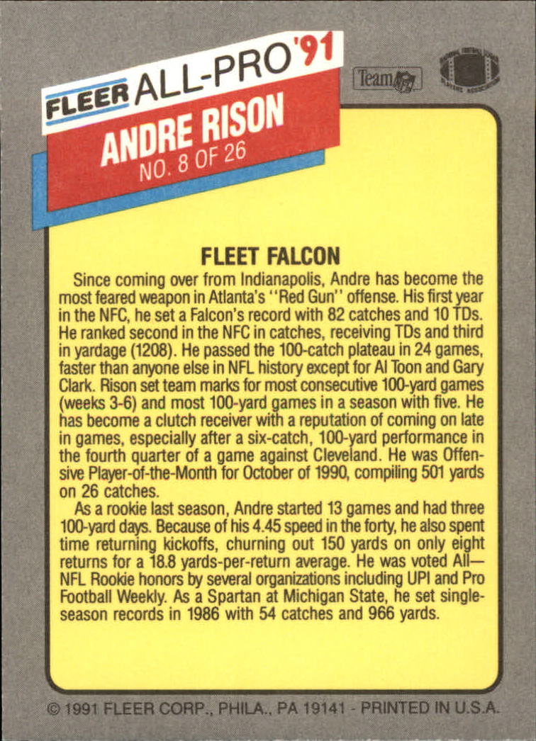 1991 Fleer All-Pros #8 Andre Rison back image