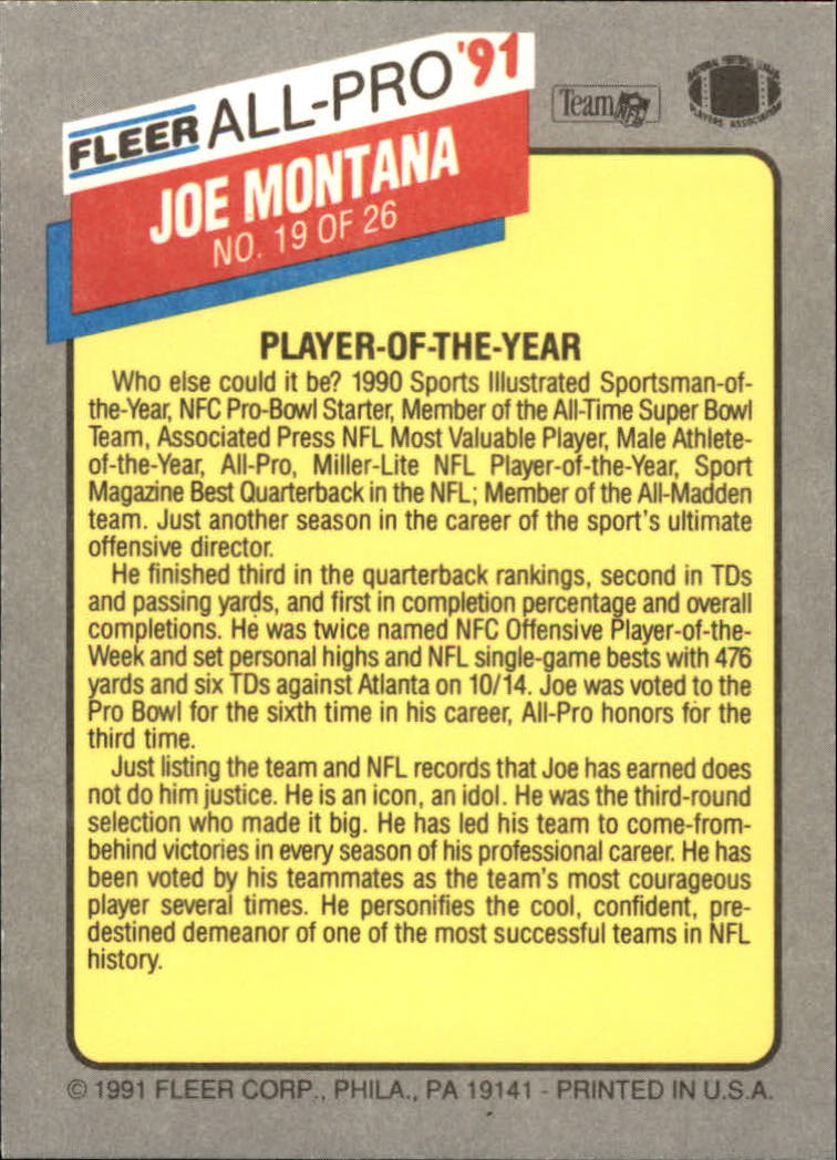 1991 Fleer All-Pros #19 Joe Montana back image